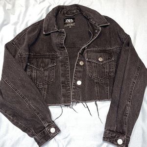 Zara Cropped Black Denim Jean Jacket